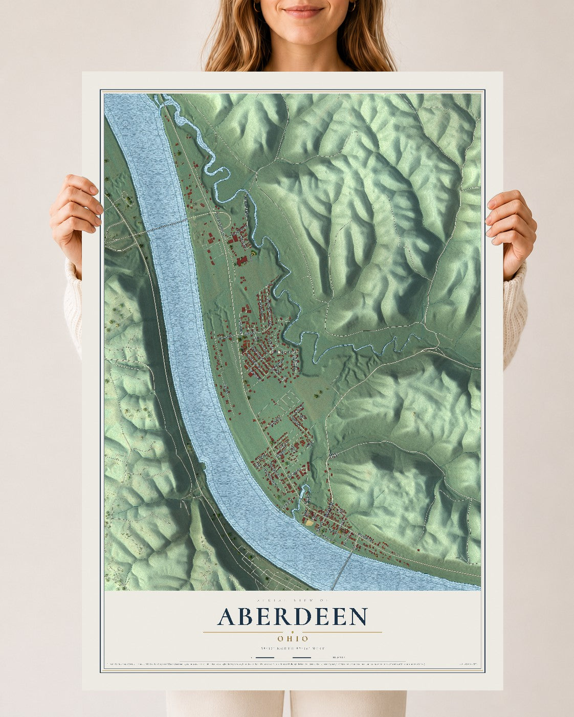 Map of Aberdeen, Ohio, 24 x 36 inch unframed archival matte print
