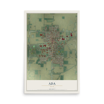 Map of Ada, Ohio, 12 x 18 inch unframed archival matte print