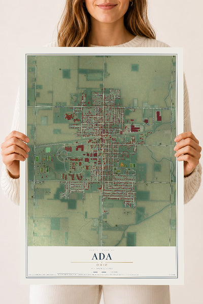 Map of Ada, Ohio, 18 x 24 inch unframed archival matte print
