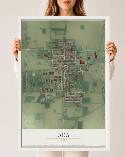 Map of Ada, Ohio, 24 x 36 inch unframed archival matte print