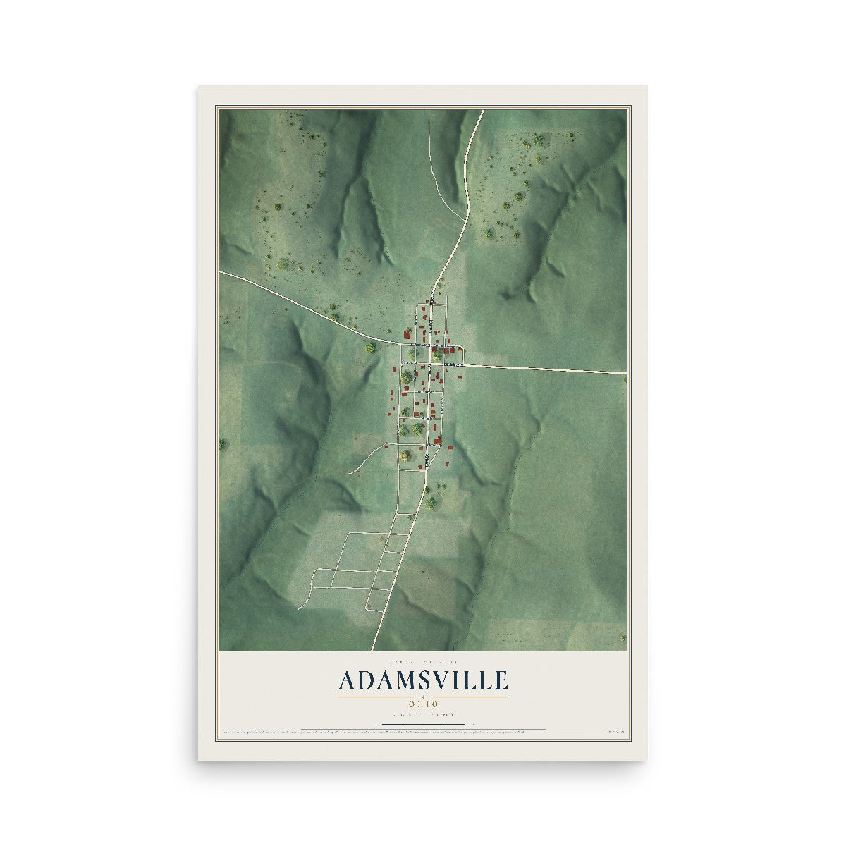 Map of Adamsville, Ohio, 12 x 18 inch unframed archival matte print