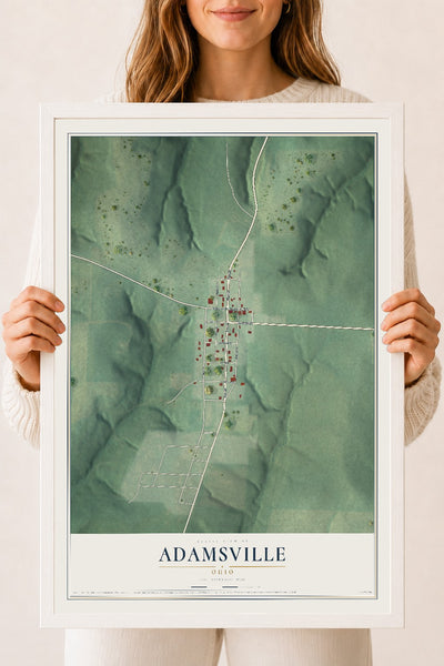 Map of Adamsville, Ohio, 18 x 24 inch print in a white wood frame