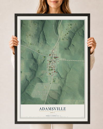 Map of Adamsville, Ohio, 24 x 36 inch print in a black wood frame