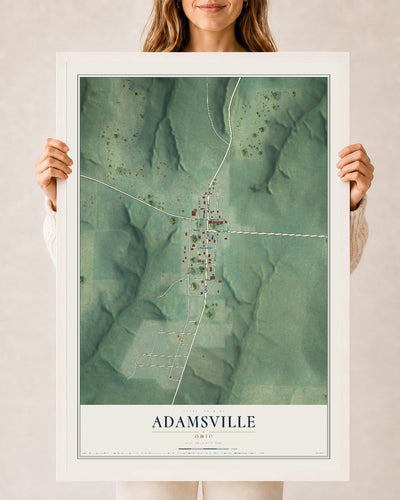 Map of Adamsville, Ohio, 24 x 36 inch print in a white wood frame