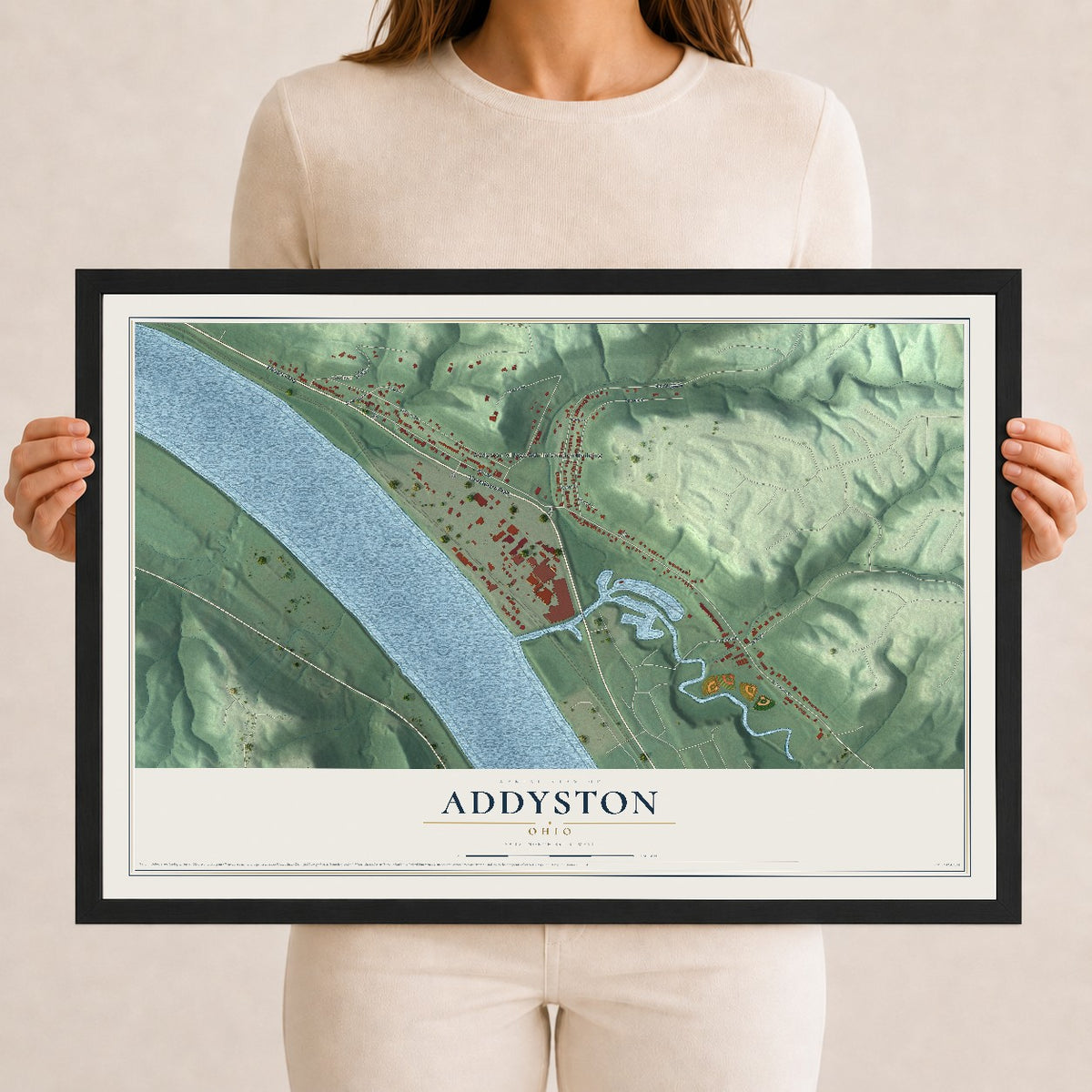 Map of Addyston, Ohio, 12 x 18 inch print in a black wood frame