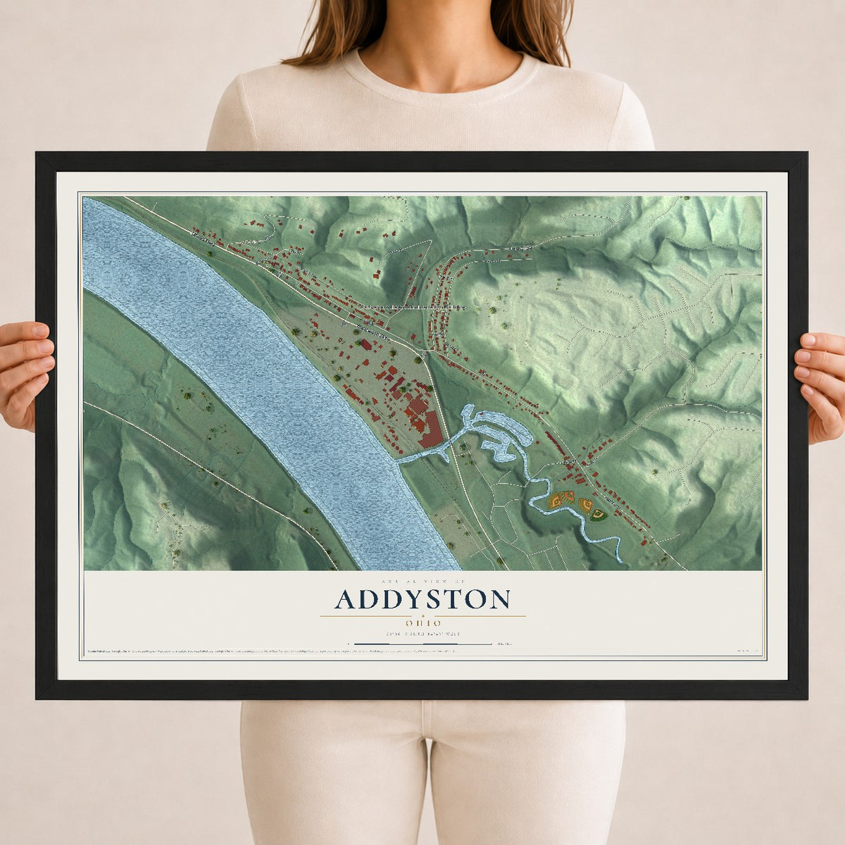 Map of Addyston, Ohio, 18 x 24 inch print in a black wood frame