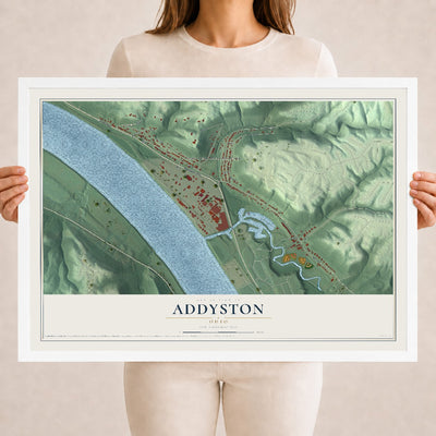 Map of Addyston, Ohio, 18 x 24 inch print in a white wood frame