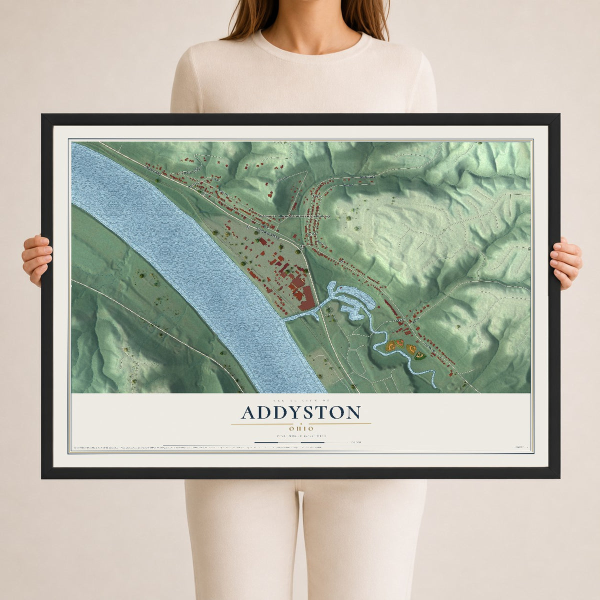 Map of Addyston, Ohio, 24 x 36 inch print in a black wood frame