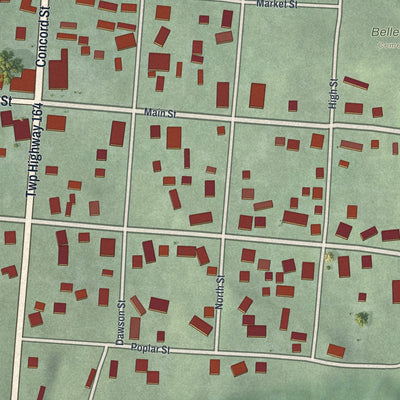 Close-up of the map of Adelphi, Ohio print showing street and building detail