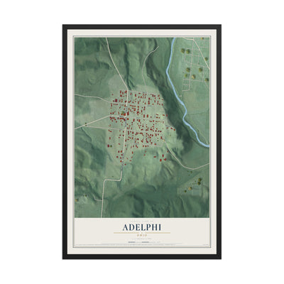 Map of Adelphi, Ohio, 12 x 18 inch print in a black wood frame