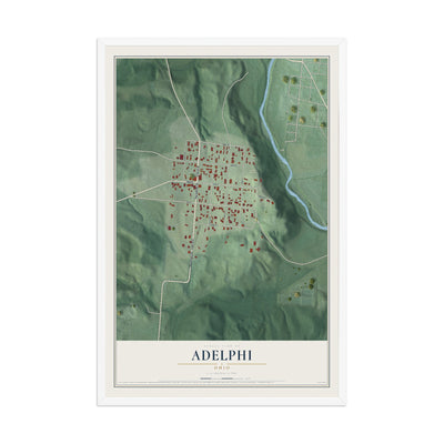 Map of Adelphi, Ohio, 12 x 18 inch print in a white wood frame