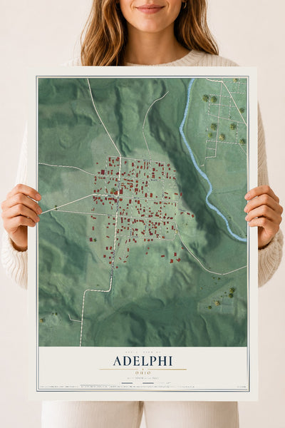 Map of Adelphi, Ohio, 18 x 24 inch unframed archival matte print