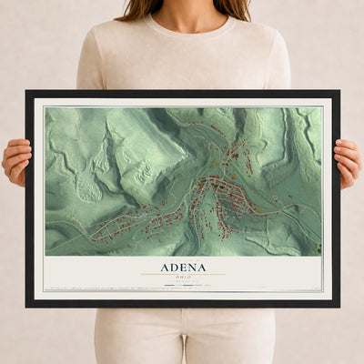 Map of Adena, Ohio, 12 x 18 inch print in a black wood frame