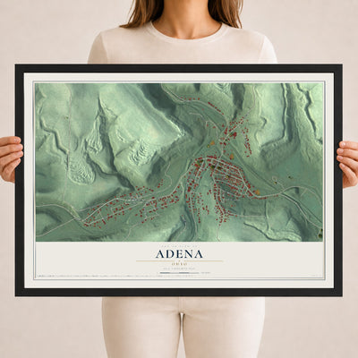 Map of Adena, Ohio, 18 x 24 inch print in a black wood frame