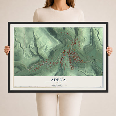 Map of Adena, Ohio, 24 x 36 inch print in a black wood frame