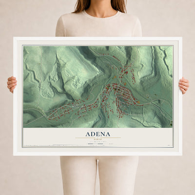 Map of Adena, Ohio, 24 x 36 inch print in a white wood frame