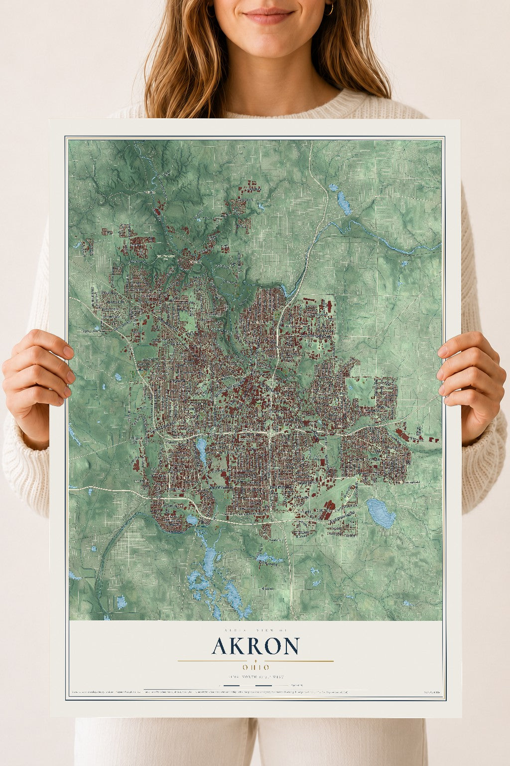 Map of Akron, Ohio, 18 x 24 inch unframed archival matte print