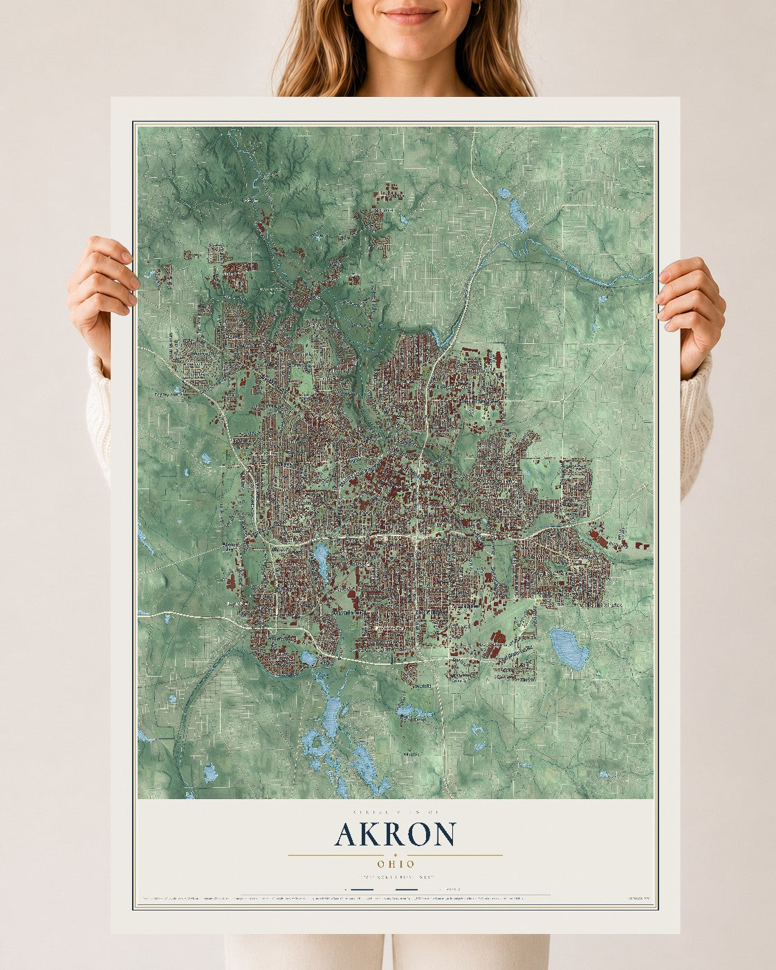 Map of Akron, Ohio, 24 x 36 inch unframed archival matte print