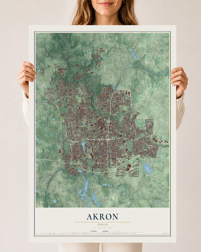 Map of Akron, Ohio, 24 x 36 inch unframed archival matte print