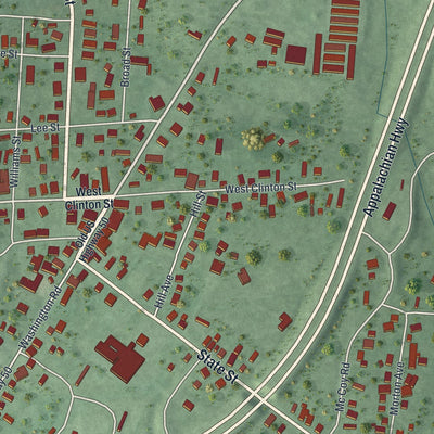 Close-up of the map of Albany, Ohio print showing street and building detail