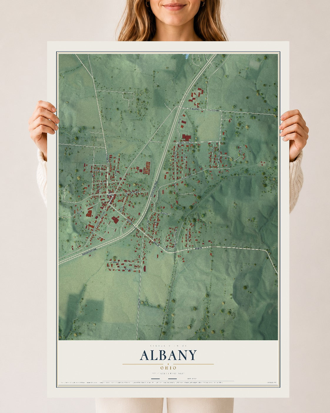 Map of Albany, Ohio, 24 x 36 inch unframed archival matte print