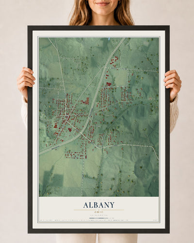 Map of Albany, Ohio, 24 x 36 inch print in a black wood frame