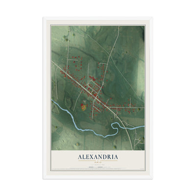 Map of Alexandria, Ohio, 12 x 18 inch print in a white wood frame
