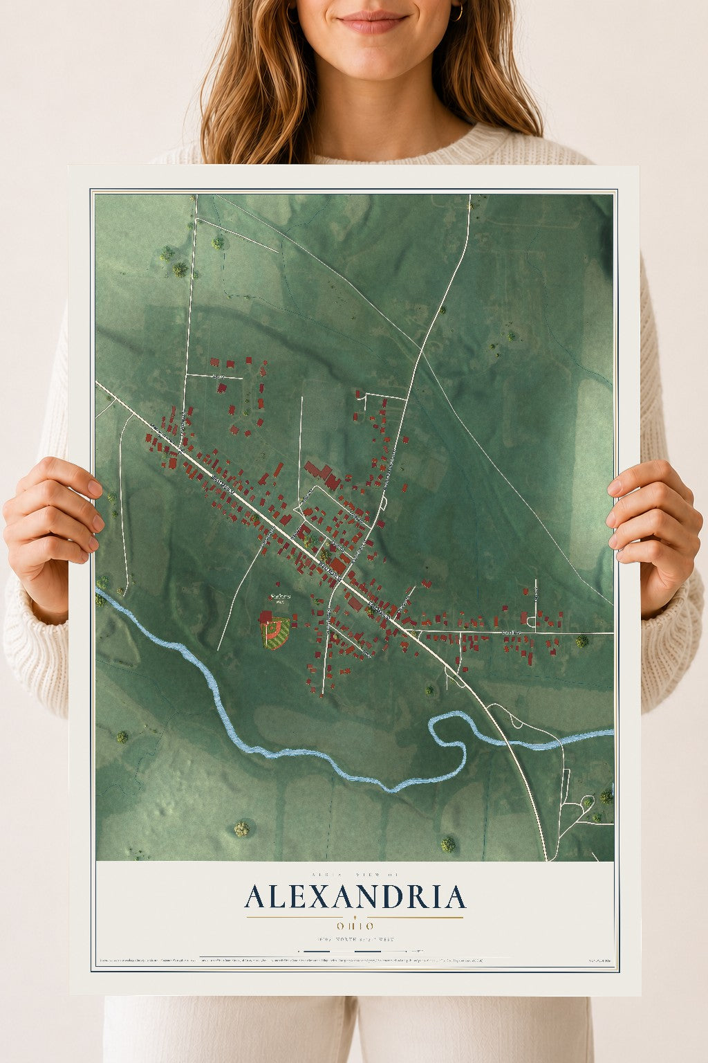 Map of Alexandria, Ohio, 18 x 24 inch unframed archival matte print