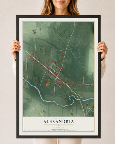Map of Alexandria, Ohio, 24 x 36 inch print in a black wood frame