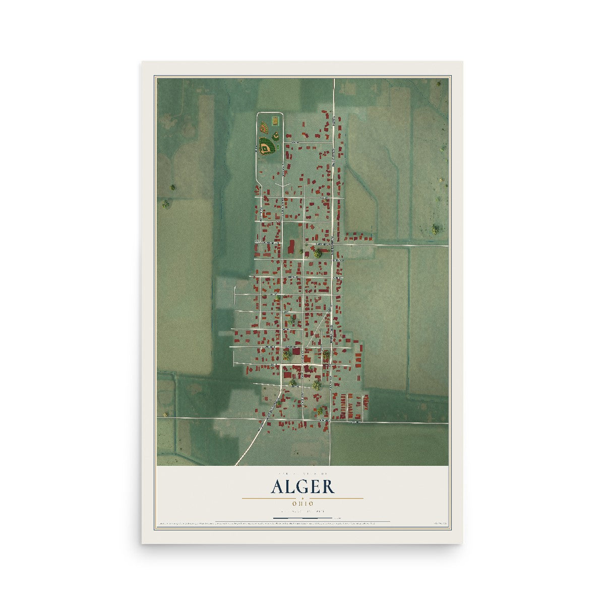 Map of Alger, Ohio, 12 x 18 inch unframed archival matte print