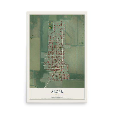 Map of Alger, Ohio, 12 x 18 inch unframed archival matte print