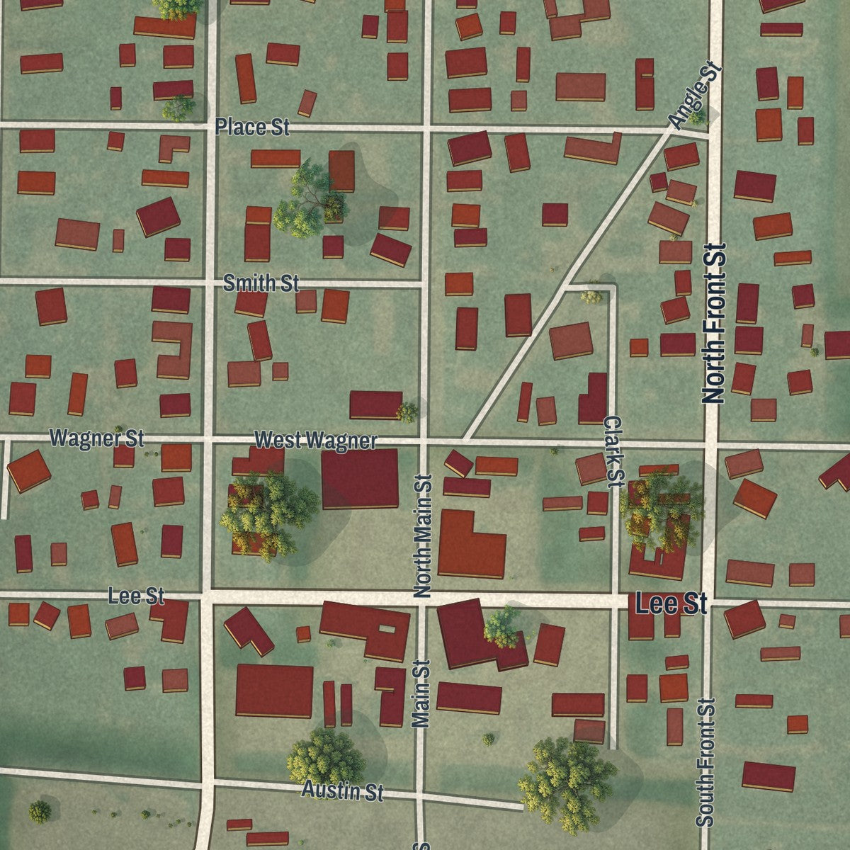 Close-up of the map of Alger, Ohio print showing street and building detail