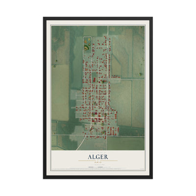 Map of Alger, Ohio, 12 x 18 inch print in a black wood frame