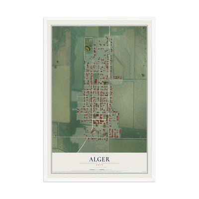 Map of Alger, Ohio, 12 x 18 inch print in a white wood frame