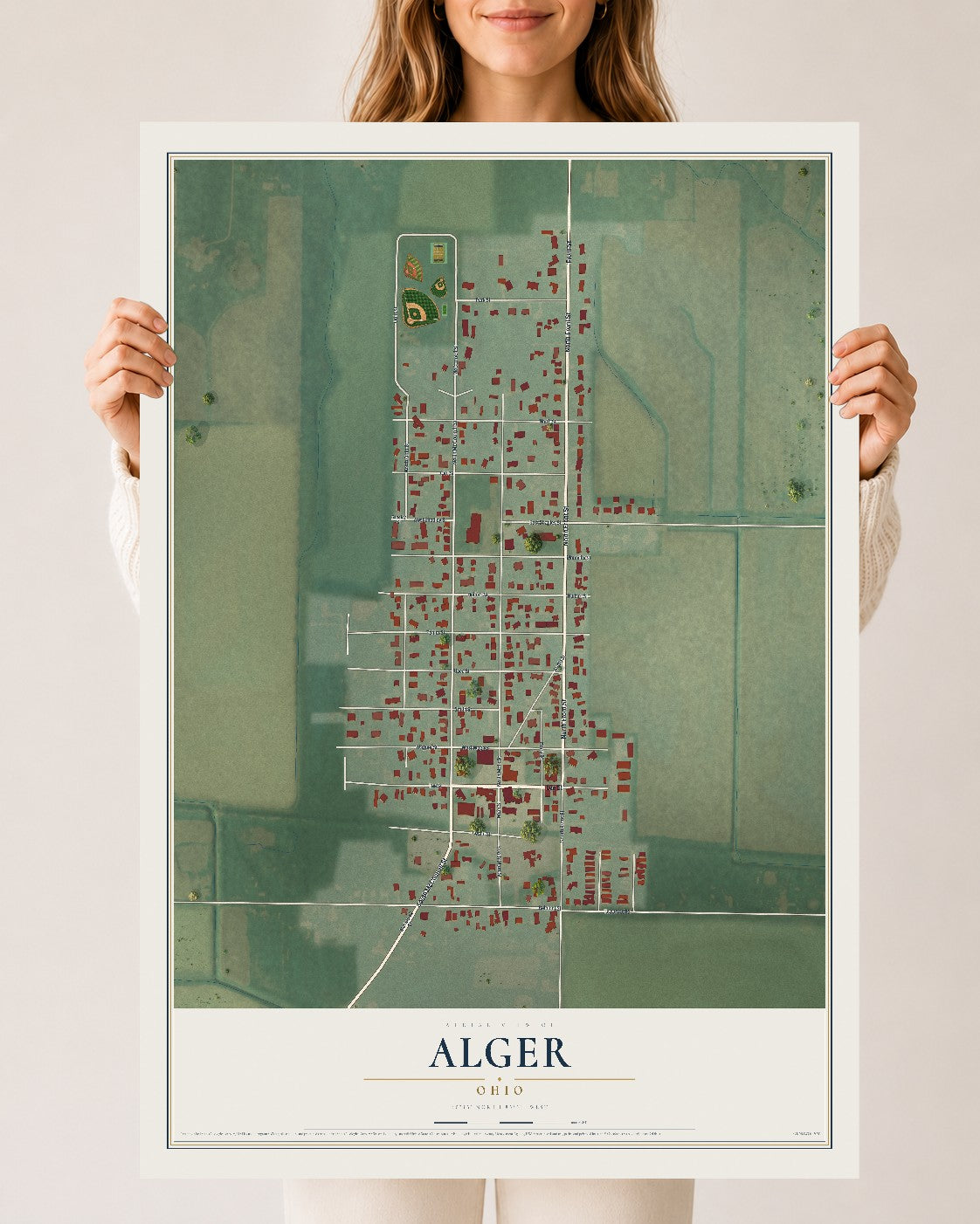 Map of Alger, Ohio, 24 x 36 inch unframed archival matte print