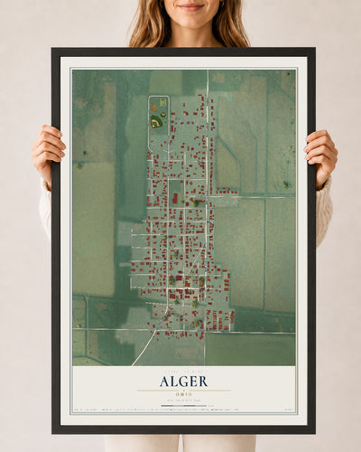 Map of Alger, Ohio, 24 x 36 inch print in a black wood frame