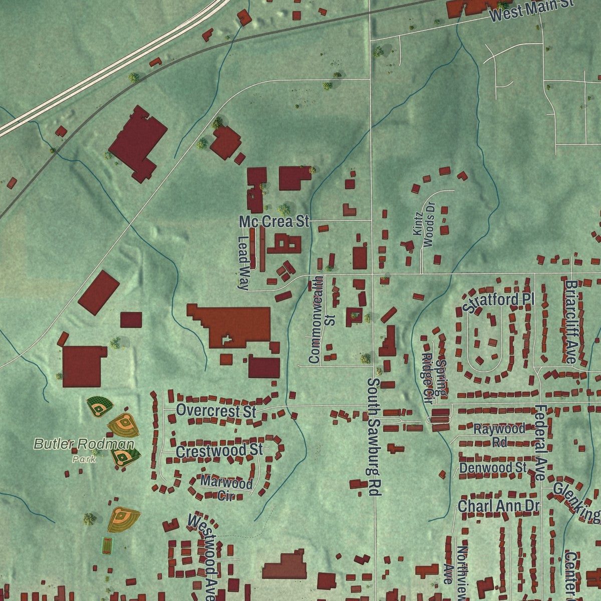 Second close-up of the map of Alliance, Ohio print showing more streets and buildings