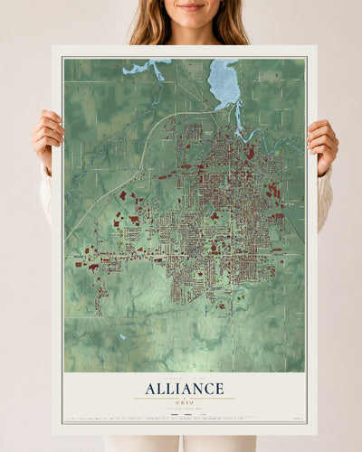 Map of Alliance, Ohio, 24 x 36 inch unframed archival matte print