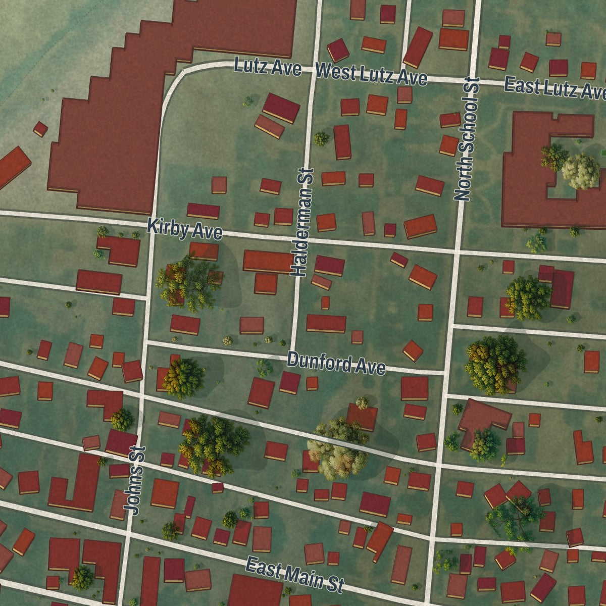 Close-up of the map of Amanda, Ohio print showing street and building detail