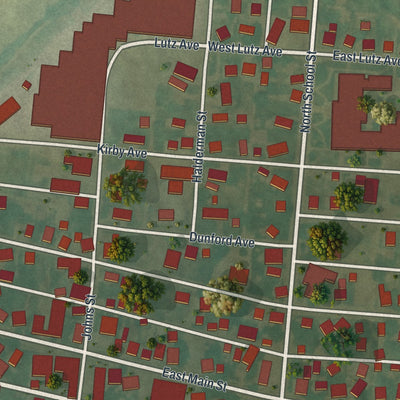 Close-up of the map of Amanda, Ohio print showing street and building detail