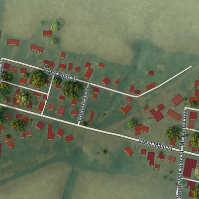 Second close-up of the map of Amanda, Ohio print showing more streets and buildings