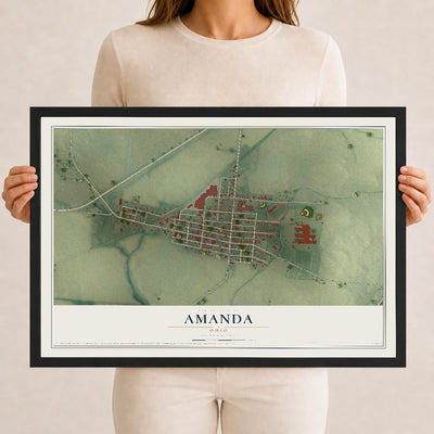 Map of Amanda, Ohio, 12 x 18 inch print in a black wood frame