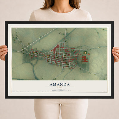 Map of Amanda, Ohio, 18 x 24 inch print in a black wood frame