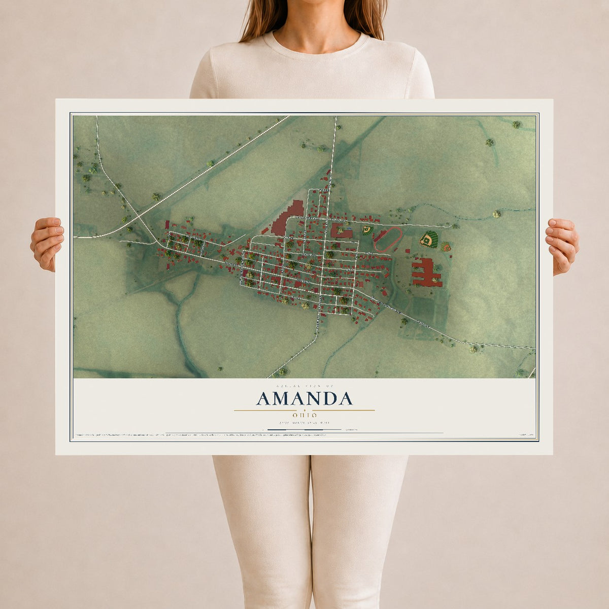 Map of Amanda, Ohio, 24 x 36 inch unframed archival matte print
