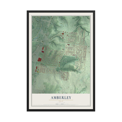 Map of Amberley, Ohio, 12 x 18 inch print in a black wood frame