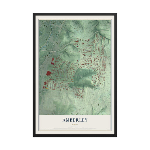 Map of Amberley, Ohio, 12 x 18 inch print in a black wood frame