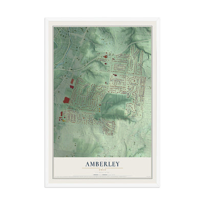 Map of Amberley, Ohio, 12 x 18 inch print in a white wood frame