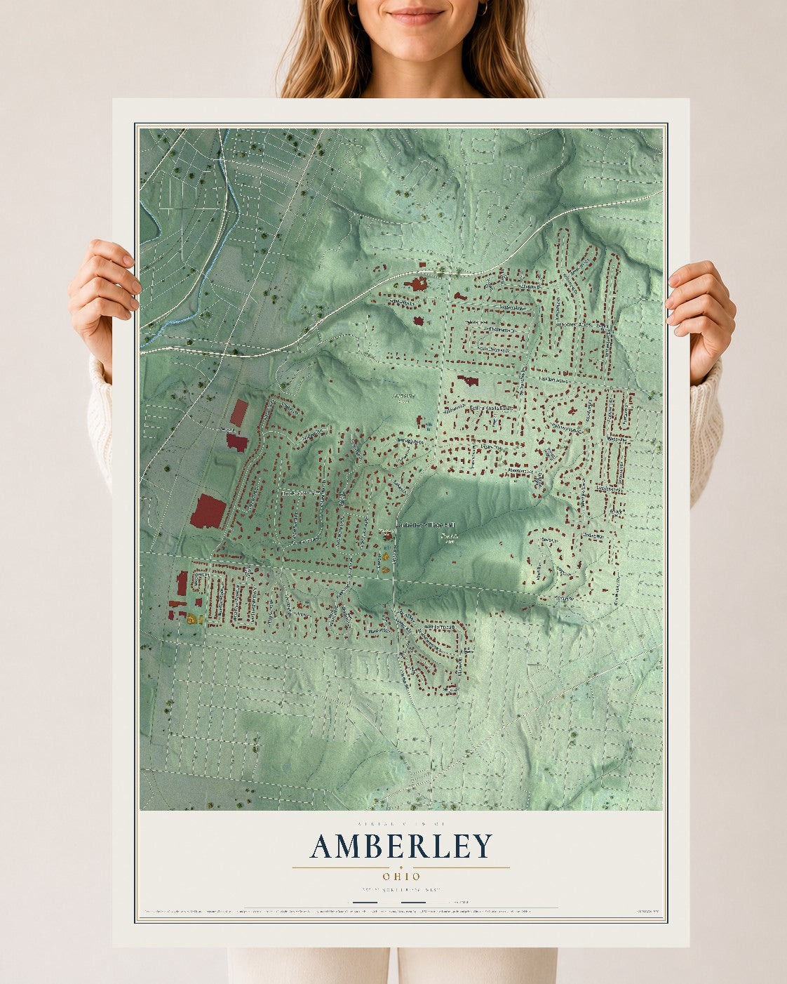 Map of Amberley, Ohio, 24 x 36 inch unframed archival matte print