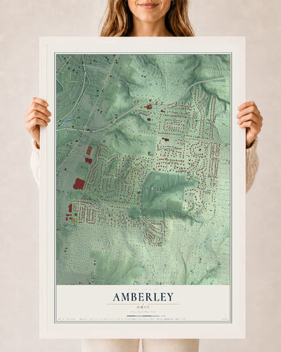 Map of Amberley, Ohio, 24 x 36 inch print in a white wood frame