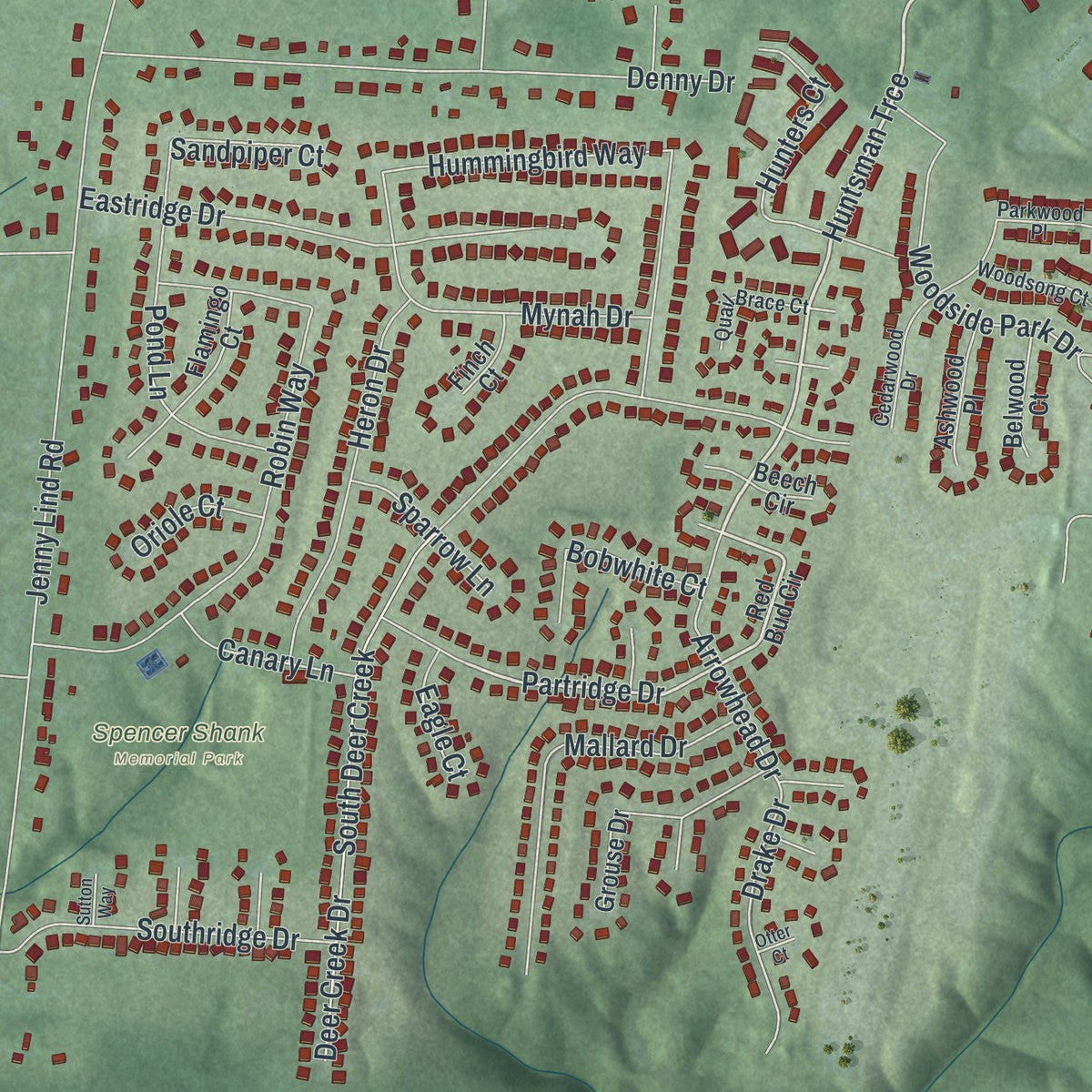 Close-up of the map of Amelia, Ohio print showing street and building detail
